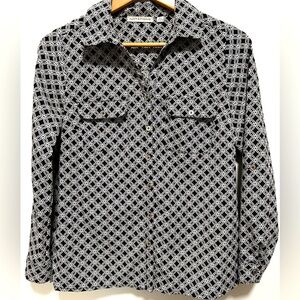 Notations Black & White Geometric 3/4 length sleeve two pockets shirt size S